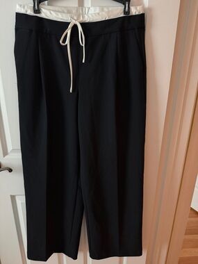 Belle Vere Wide Leg Black Pants with Cream Drawstring Double Waist Size 6